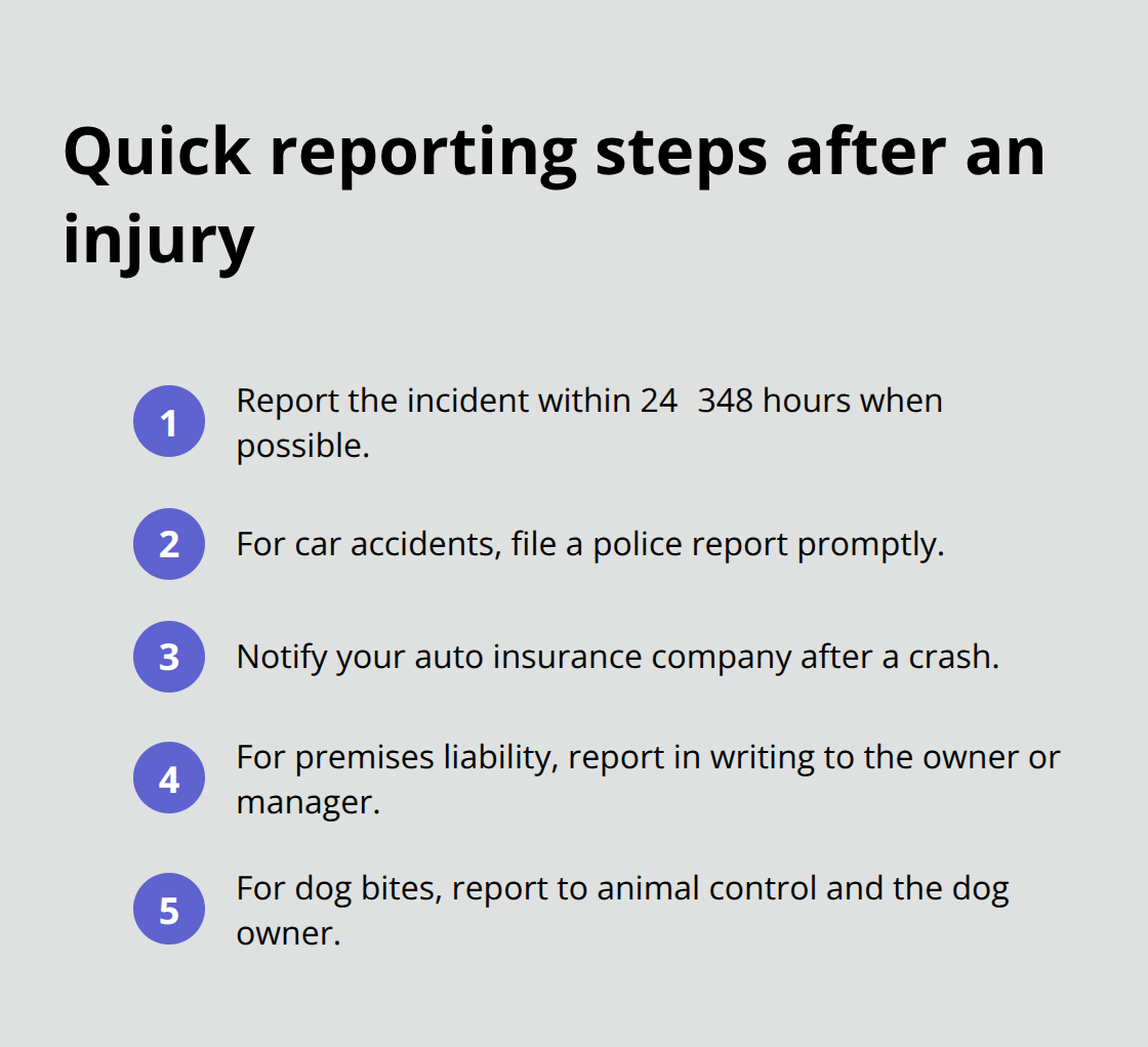 Compact checklist of who to notify within 24348 hours after an incident - California injury claims overview