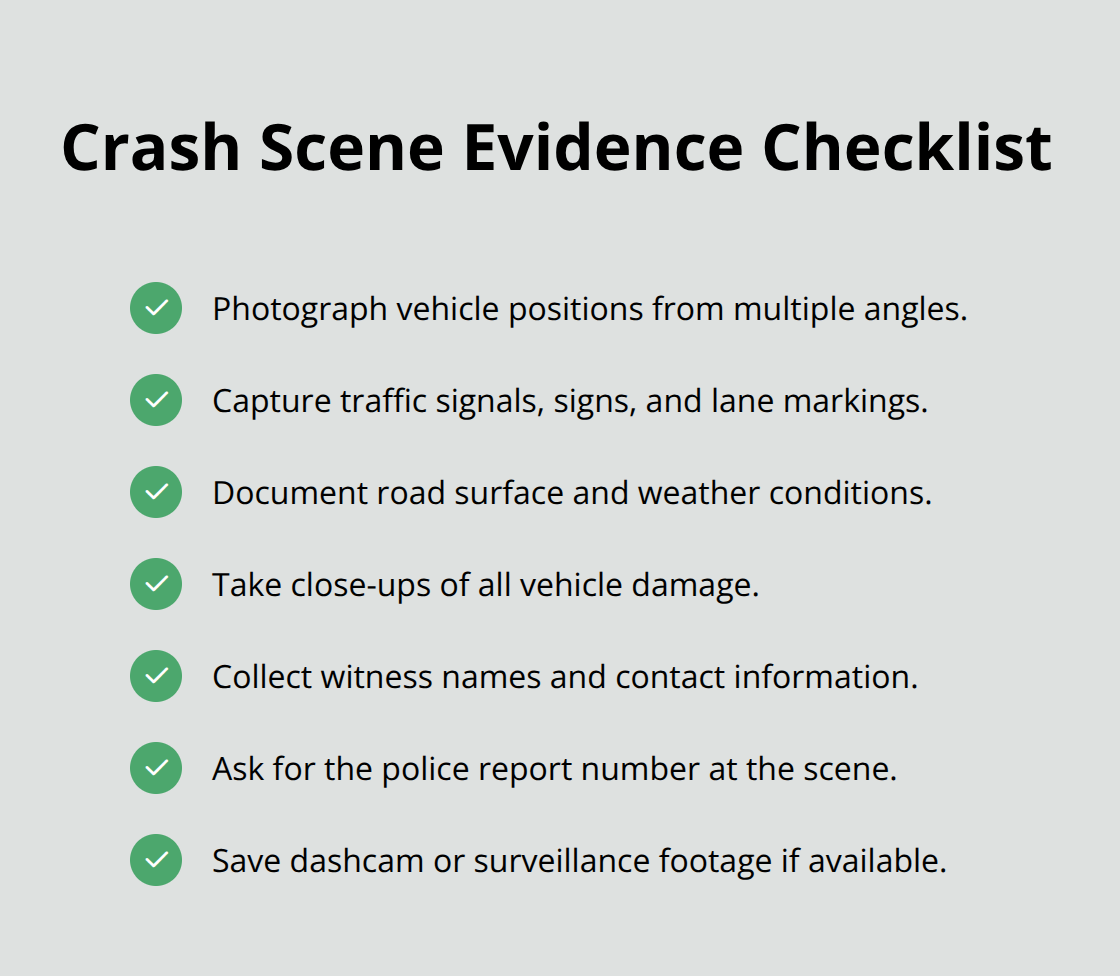 Checklist of photos and documentation to capture after a motor vehicle collision. - California personal injury basics