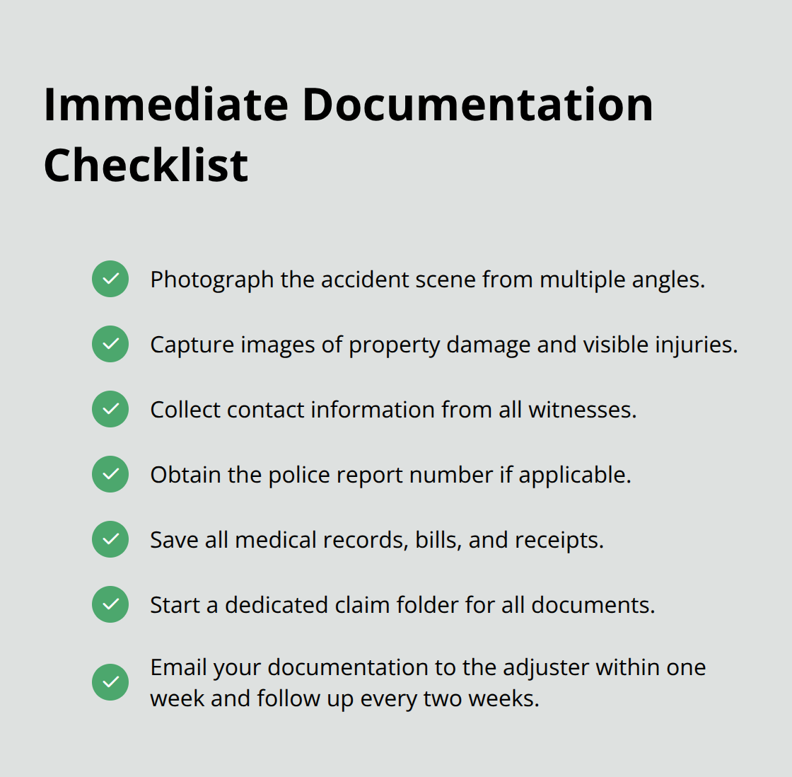 Checklist of steps to document a personal injury claim quickly and thoroughly - California personal injury claims