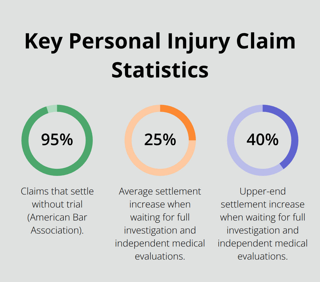 Percentage chart summarizing settlement and outcome statistics for personal injury claims - California personal injury claims