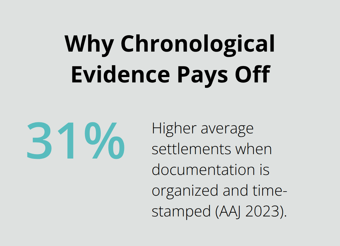 Chart showing settlement increase linked to organized, time-stamped documentation - California personal injury documentation