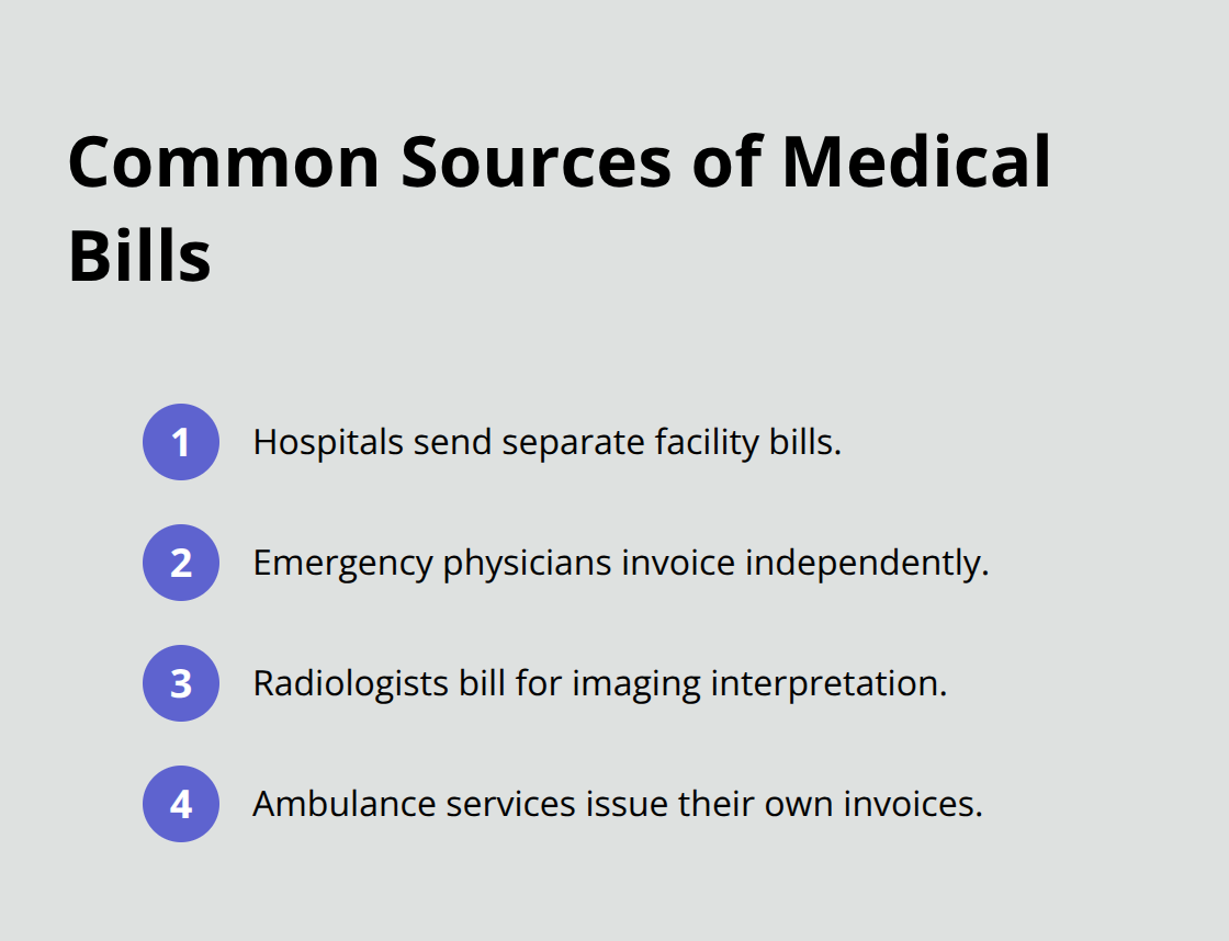 Typical providers that send separate medical bills after an injury - Medical treatment after injury