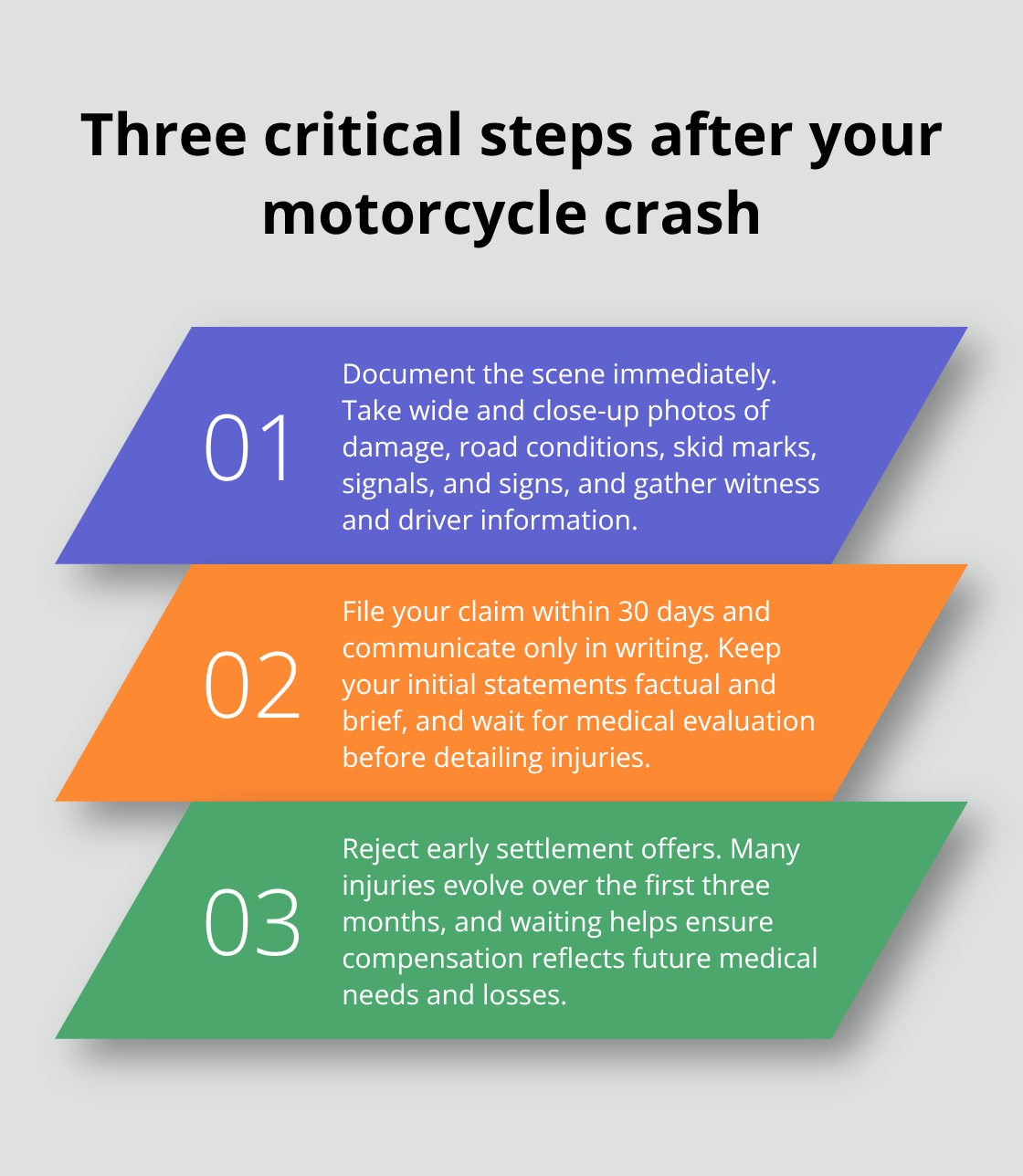 Three-step overview to protect your motorcycle crash claim in Sacramento County.