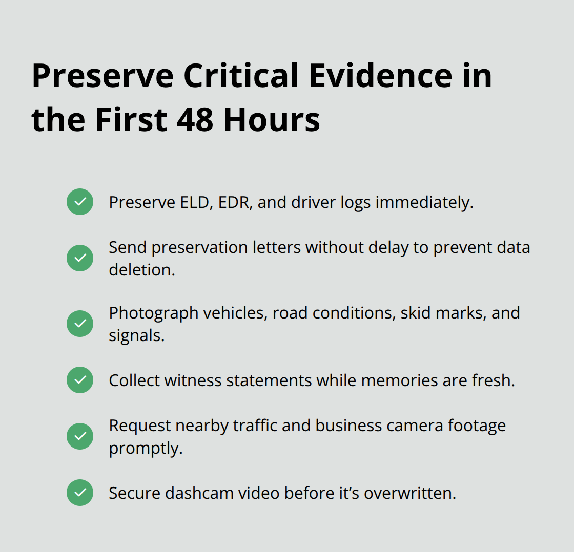 Checklist of urgent evidence to preserve after a heavy truck crash. - Sacramento heavy truck attorney Checklist of urgent evidence to preserve after a heavy truck crash. - Sacramento heavy truck attorney