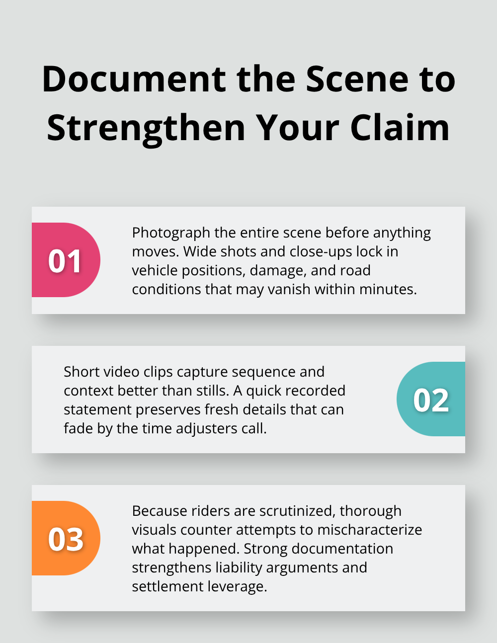 Three reasons early photos and video strengthen a Sacramento motorcycle accident claim