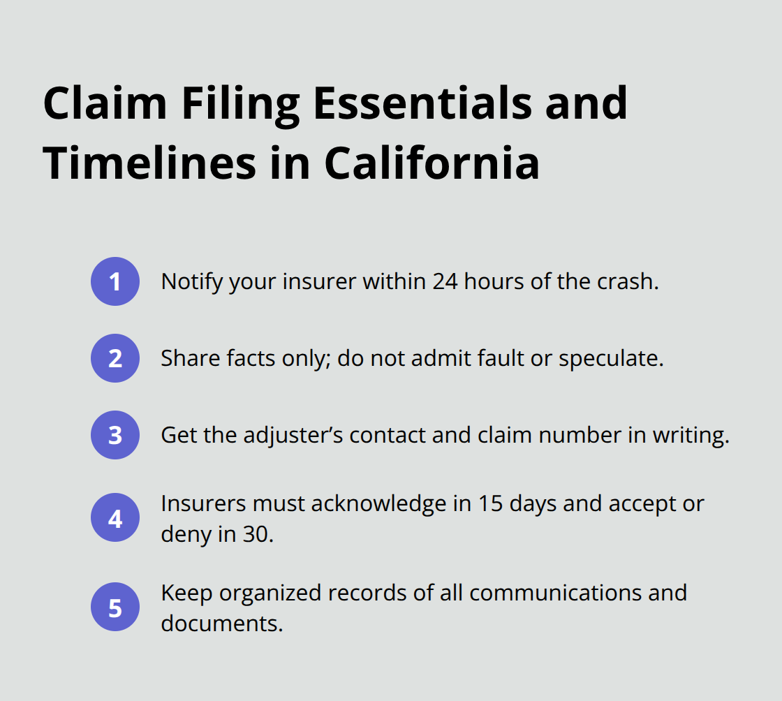 Five quick rules for insurance notifications, documentation, and statutory response deadlines in California.
