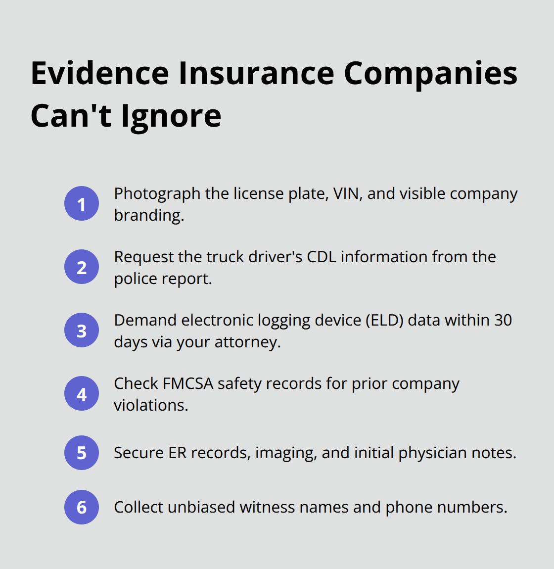 Compact checklist of essential truck accident evidence to collect early