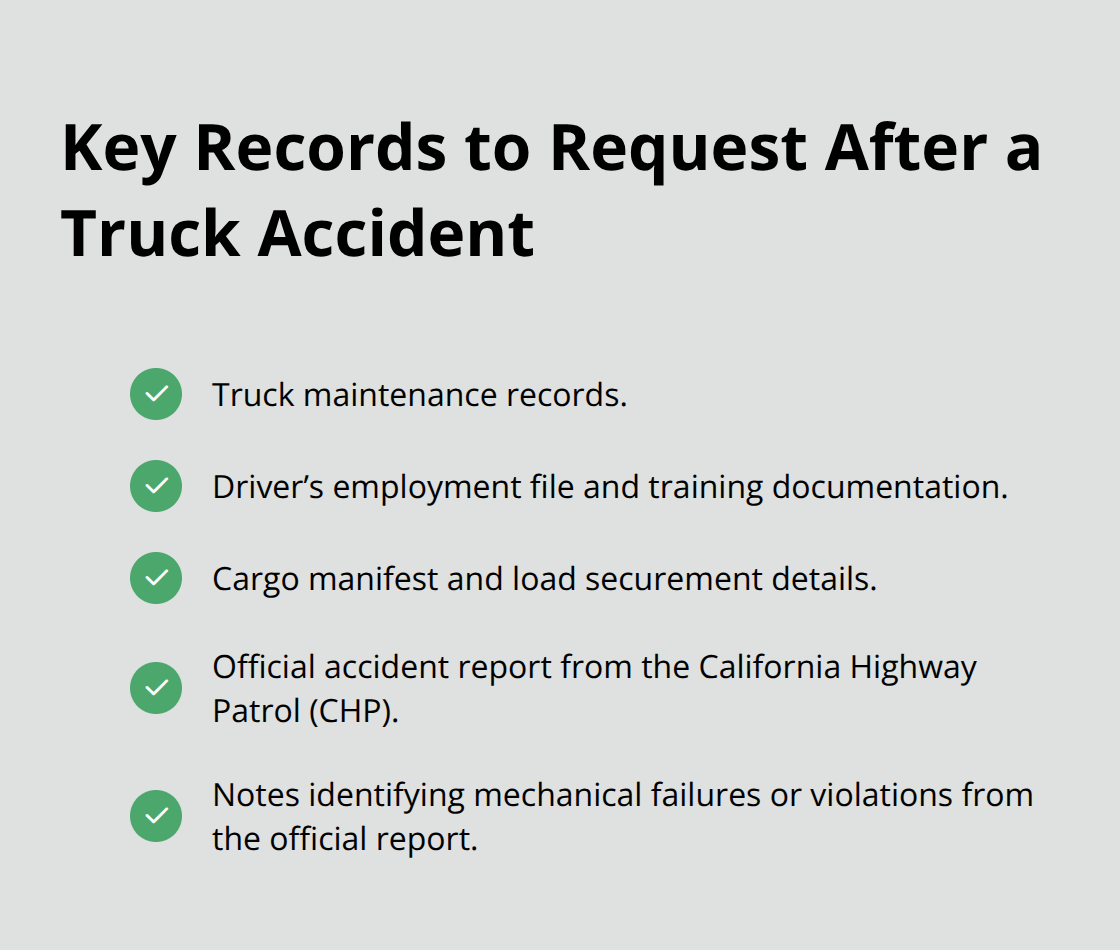 Checklist of essential records to identify liable parties in a truck accident claim