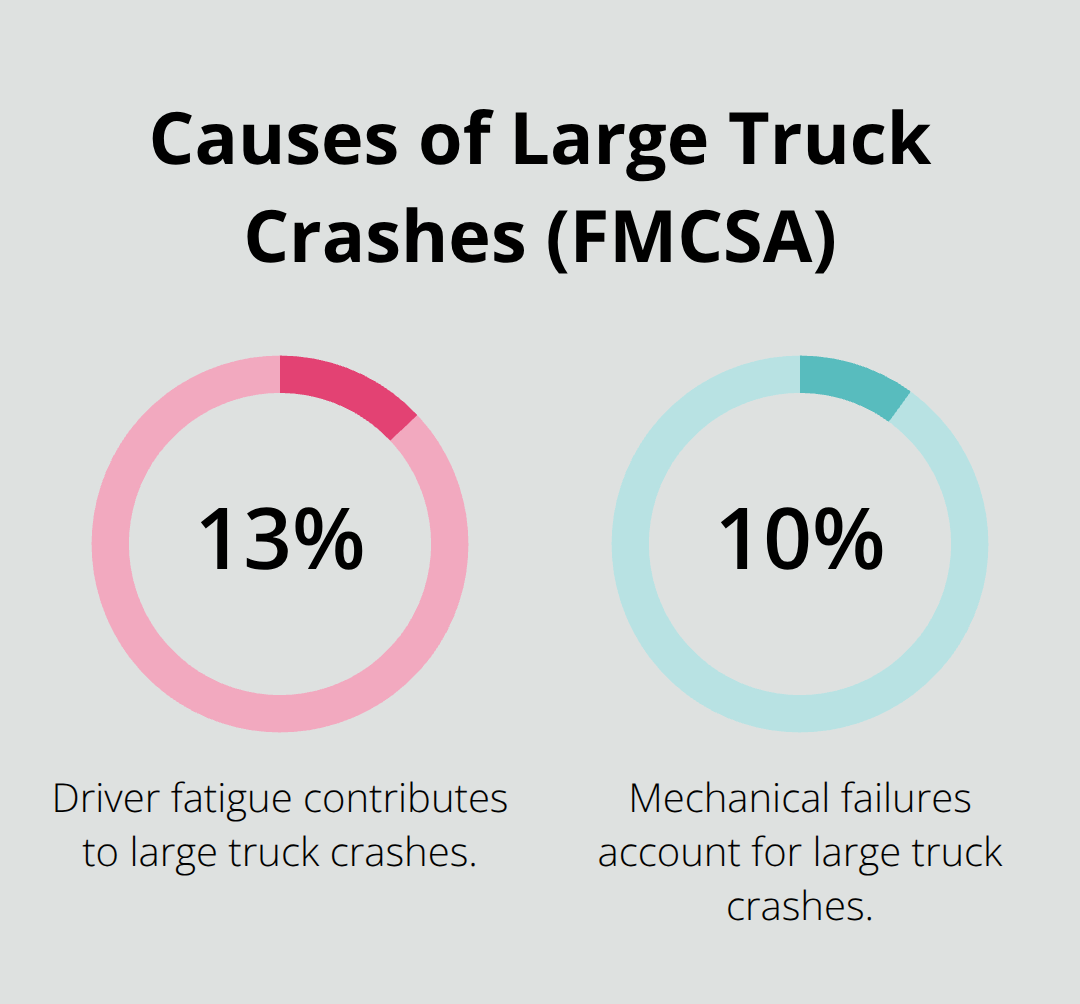 Chart showing FMCSA data: 13% driver fatigue and 10% mechanical failures in large truck crashes. - Sacramento truck crash attorney