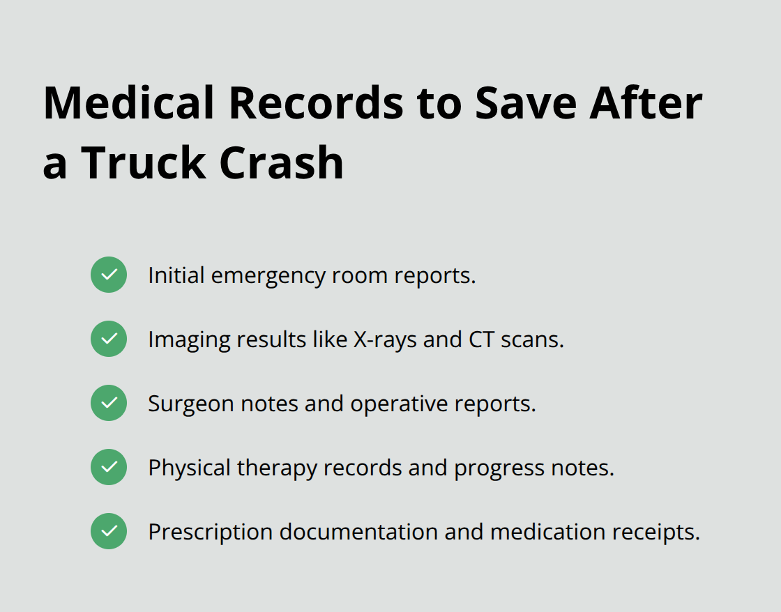 Checklist of medical documents that strengthen a Sacramento County truck crash claim.