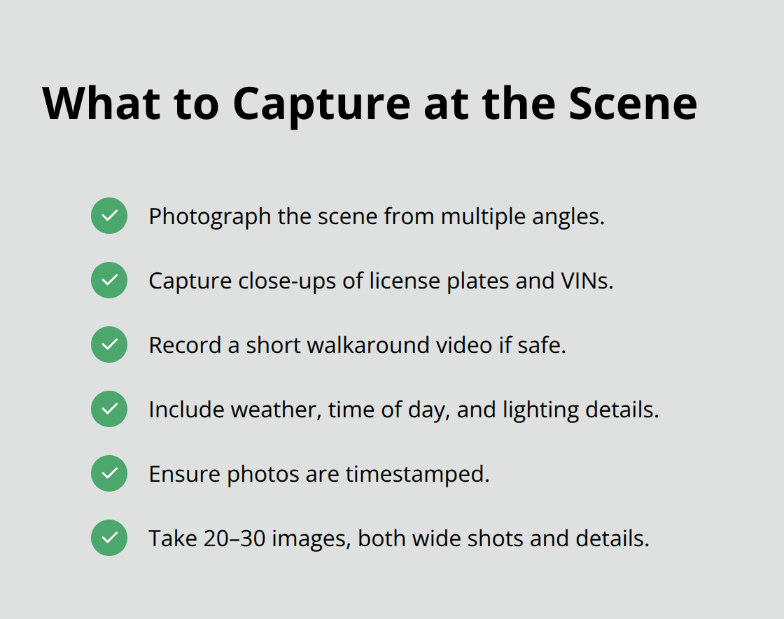 Checklist of essential photos and videos to document a Sacramento County truck accident scene. - Truck accident guidance Sacramento