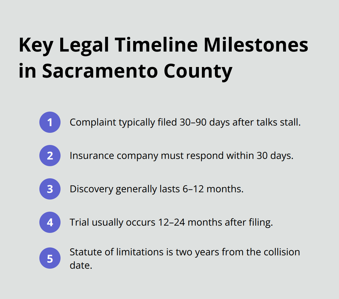 Compact list summarizing major legal timeline milestones for truck collision cases. - Truck collision timeline Sacramento
