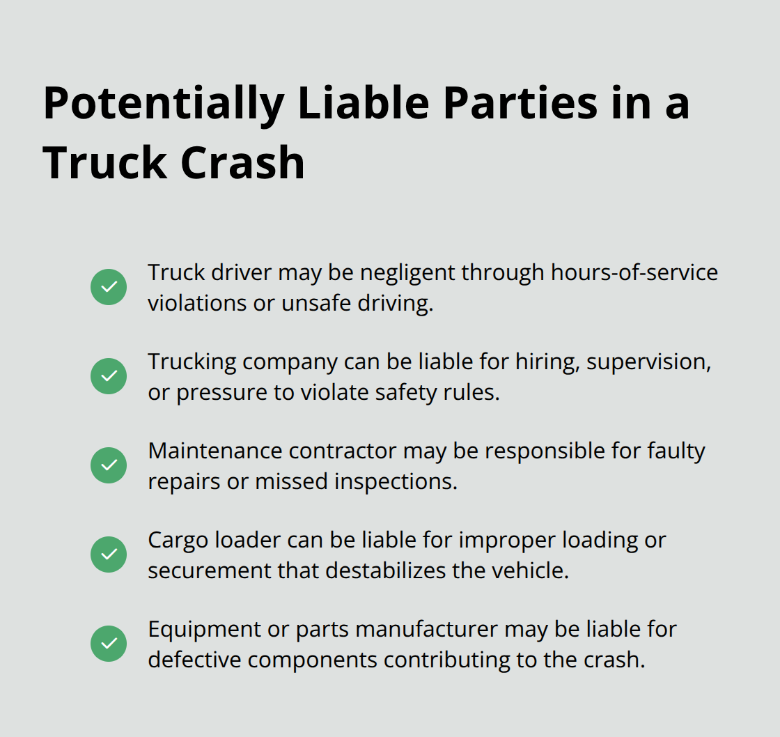 List of parties that may share liability in a Sacramento County truck accident